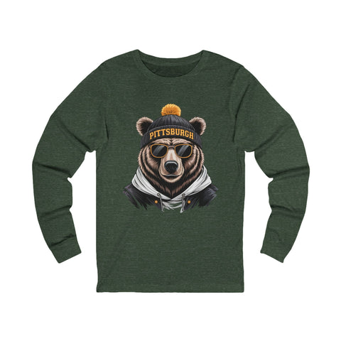 Pittsburgh Game Day Bear - Unisex Long Sleeve Tee Long Sleeve Shirt - YinzerShop