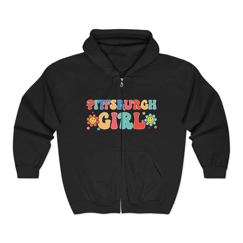 Pittsburgh Girl Retro Unisex Heavy Blend™ Full Zip Hooded Sweatshirt Hoodie - YinzerShop