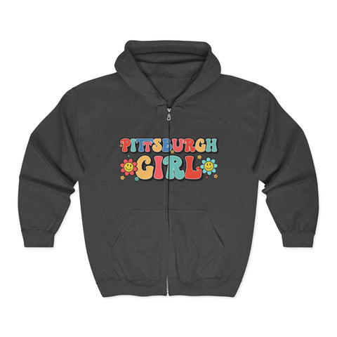 Pittsburgh Girl Retro Unisex Heavy Blend™ Full Zip Hooded Sweatshirt Hoodie - YinzerShop