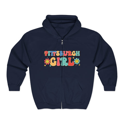 Pittsburgh Girl Retro Unisex Heavy Blend™ Full Zip Hooded Sweatshirt Hoodie - YinzerShop