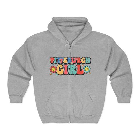 Pittsburgh Girl Retro Unisex Heavy Blend™ Full Zip Hooded Sweatshirt Hoodie - YinzerShop