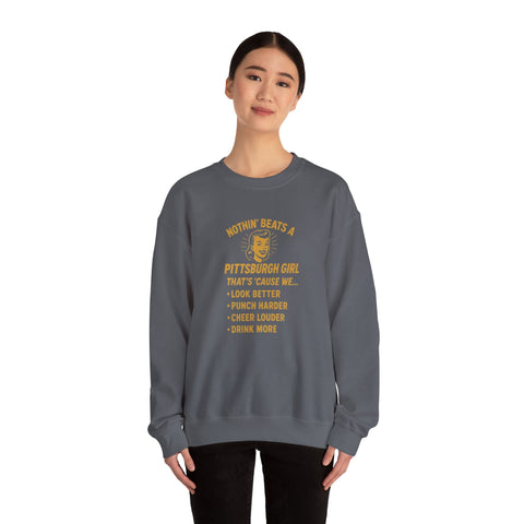Pittsburgh Girl Sweatshirt - Heavy Blend Crewneck, Durable Cotton Polyester Blend Pullover Sweatshirt - YinzerShop