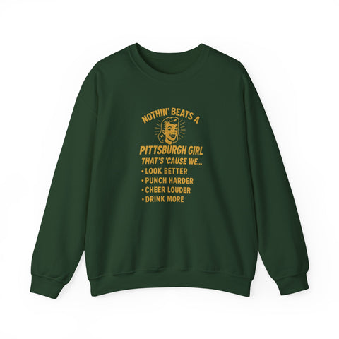 Pittsburgh Girl Sweatshirt - Heavy Blend Crewneck, Durable Cotton Polyester Blend Pullover Sweatshirt - YinzerShop