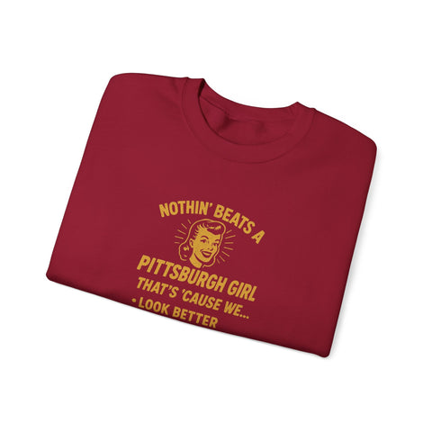Pittsburgh Girl Sweatshirt - Heavy Blend Crewneck, Durable Cotton Polyester Blend Pullover Sweatshirt - YinzerShop