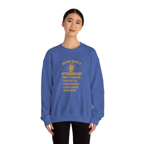 Pittsburgh Girl Sweatshirt - Heavy Blend Crewneck, Durable Cotton Polyester Blend Pullover Sweatshirt - YinzerShop