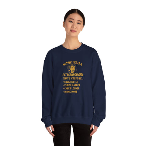 Pittsburgh Girl Sweatshirt - Heavy Blend Crewneck, Durable Cotton Polyester Blend Pullover Sweatshirt - YinzerShop