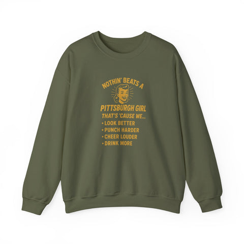 Pittsburgh Girl Sweatshirt - Heavy Blend Crewneck, Durable Cotton Polyester Blend Pullover Sweatshirt - YinzerShop