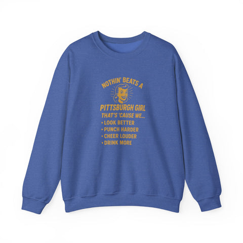Pittsburgh Girl Sweatshirt - Heavy Blend Crewneck, Durable Cotton Polyester Blend Pullover Sweatshirt - YinzerShop