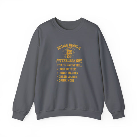 Pittsburgh Girl Sweatshirt - Heavy Blend Crewneck, Durable Cotton Polyester Blend Pullover Sweatshirt - YinzerShop