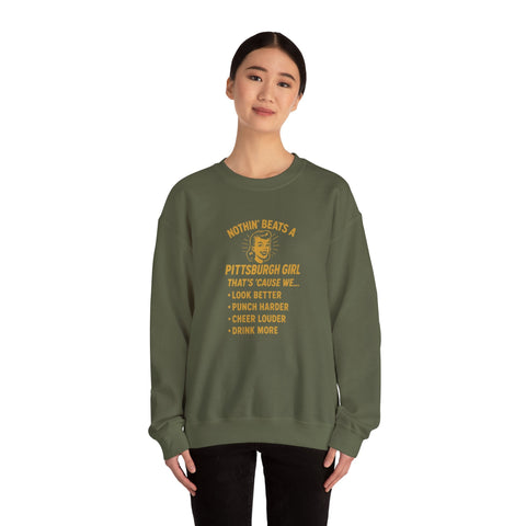 Pittsburgh Girl Sweatshirt - Heavy Blend Crewneck, Durable Cotton Polyester Blend Pullover Sweatshirt - YinzerShop