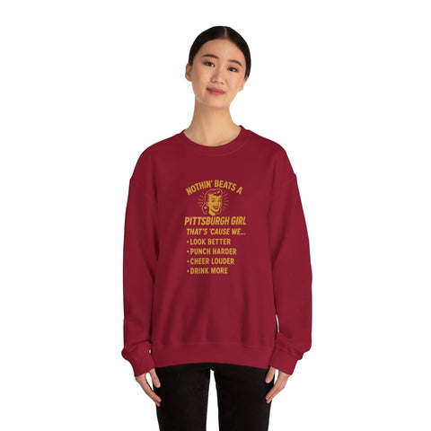 Pittsburgh Girl Sweatshirt - Heavy Blend Crewneck, Durable Cotton Polyester Blend Pullover Sweatshirt - YinzerShop