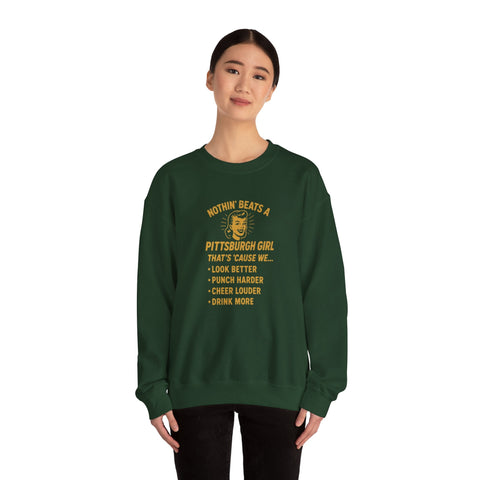 Pittsburgh Girl Sweatshirt - Heavy Blend Crewneck, Durable Cotton Polyester Blend Pullover Sweatshirt - YinzerShop