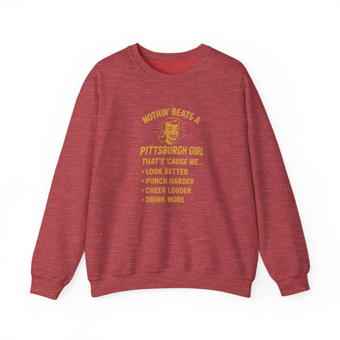 Pittsburgh Girl Sweatshirt - Heavy Blend Crewneck, Durable Cotton Polyester Blend Pullover Sweatshirt - YinzerShop