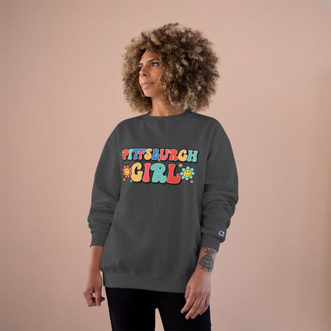 Pittsburgh Girl Sweatshirt - Retro Crewneck Champion Eco Cotton Blend Pullover Sweatshirt - YinzerShop