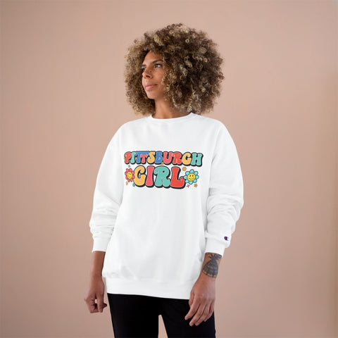 Pittsburgh Girl Sweatshirt - Retro Crewneck Champion Eco Cotton Blend Pullover Sweatshirt - YinzerShop