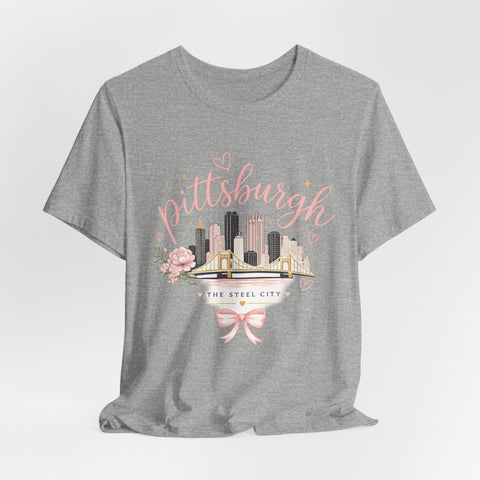 Pittsburgh Girly Bow Pink T-Shirt T-Shirt - YinzerShop