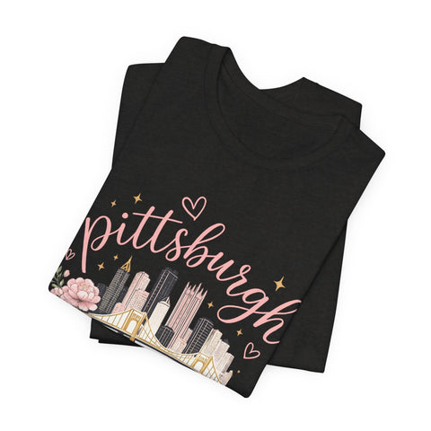 Pittsburgh Girly Bow Pink T-Shirt T-Shirt - YinzerShop