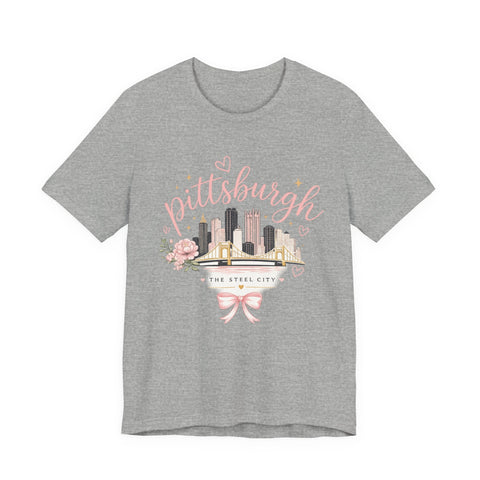 Pittsburgh Girly Bow Pink T-Shirt T-Shirt - YinzerShop