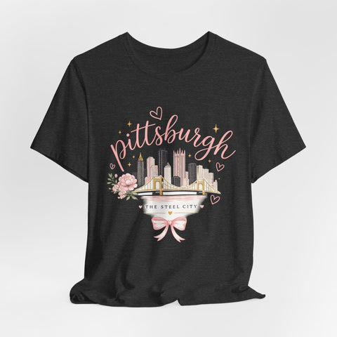 Pittsburgh Girly Bow Pink T-Shirt T-Shirt - YinzerShop