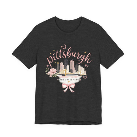 Pittsburgh Girly Bow Pink T-Shirt T-Shirt - YinzerShop