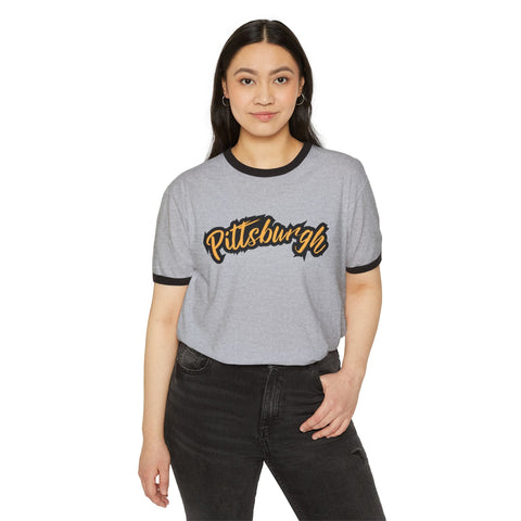 Pittsburgh Grunge Unisex Cotton Ringer T-Shirt T-Shirt - YinzerShop