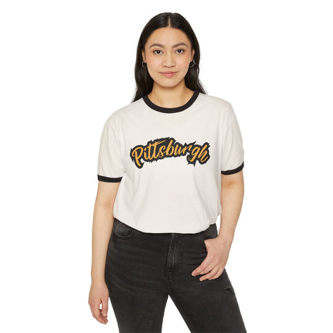 Pittsburgh Grunge Unisex Cotton Ringer T-Shirt T-Shirt - YinzerShop