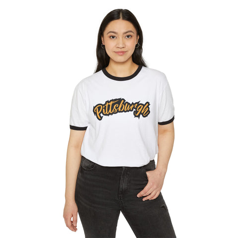 Pittsburgh Grunge Unisex Cotton Ringer T-Shirt T-Shirt - YinzerShop