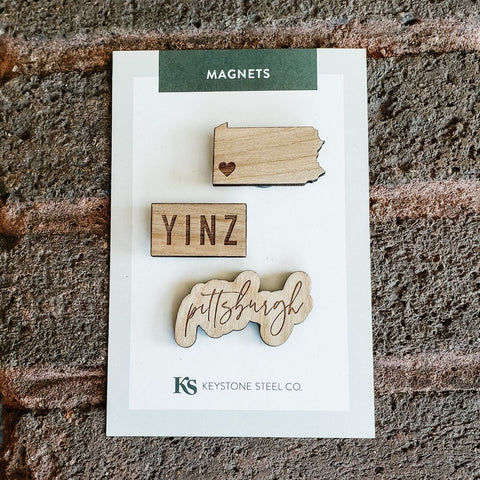 Pittsburgh Heart Magnets - Magnet Pack of 3 | Local Birch Wood Magnetic Decor Magnet - YinzerShop