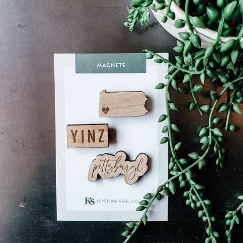 Pittsburgh Heart Magnets - Magnet Pack of 3 | Local Birch Wood Magnetic Decor Magnet - YinzerShop