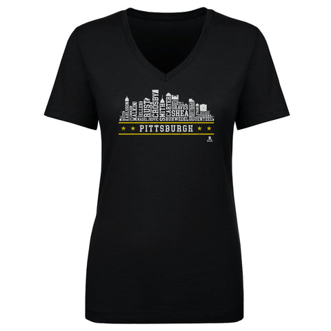 Pittsburgh Hockey Shirt - Cotton V-Neck Sports Fan Tee With Roster Skyline 23 Women's V-Neck T-Shirt - YinzerShop