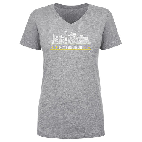Pittsburgh Hockey Shirt - Cotton V-Neck Sports Fan Tee With Roster Skyline 23 Women's V-Neck T-Shirt - YinzerShop