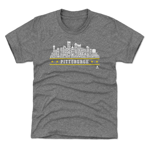 Pittsburgh Hockey T-Shirt - Kids Crewneck Short Sleeve Roster Skyline Tee Kids T-Shirt - YinzerShop