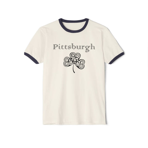 Pittsburgh Irish Clover - Unisex Cotton Ringer T-Shirt T-Shirt - YinzerShop