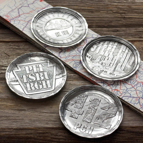 Pittsburgh Keystone Coaster – Hand Forged Aluminum Drink Coaster with Riveted Steel Design Key Chain - YinzerShop