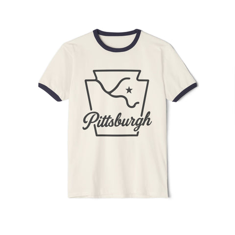 Pittsburgh Keystone Rivers - Unisex Cotton Ringer T-Shirt T-Shirt - YinzerShop