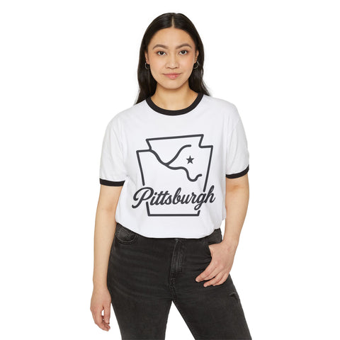 Pittsburgh Keystone Rivers - Unisex Cotton Ringer T-Shirt T-Shirt - YinzerShop