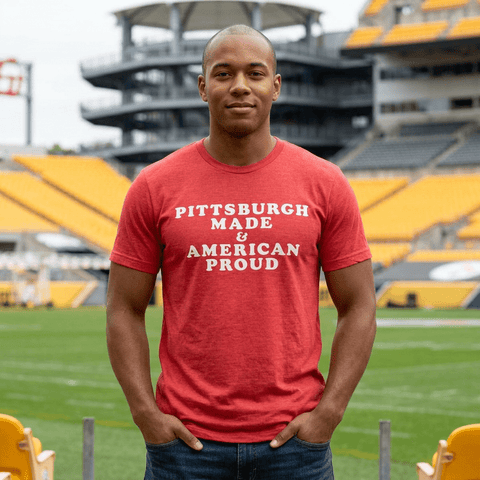 Pittsburgh Made & American Proud Tee with Neighborhood font — Retro Pride Graphic T-Shirt T-Shirt - YinzerShop