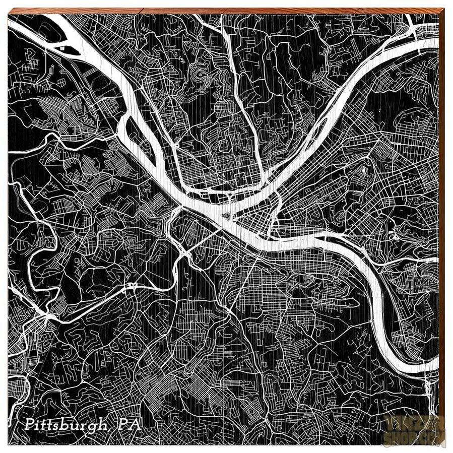 Pittsburgh Map | Black & White Wood Picture MillWoodArt   