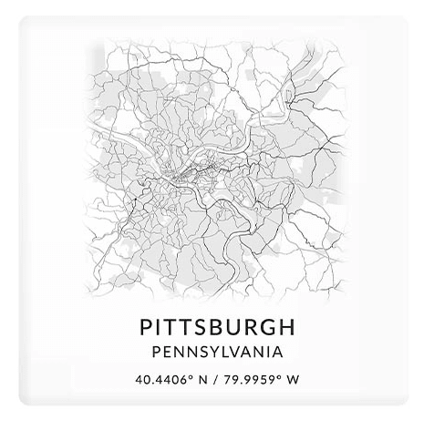 Pittsburgh Map Coaster – Minimalist Ceramic Coasters | Square Drinkware Accessory Coaster - YinzerShop