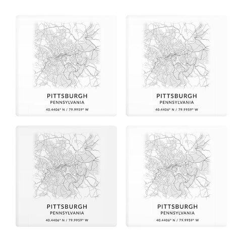 Pittsburgh Map Coasters - Square Ceramic Drink Coasters Set of 4 | Minimalistic Design Coaster - YinzerShop