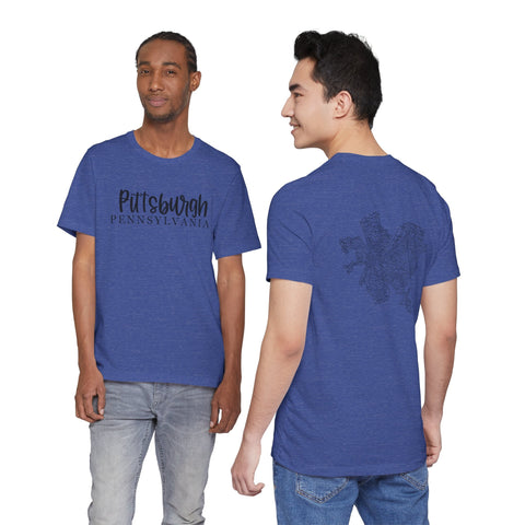 Pittsburgh Map (Print on Back) - Unisex Jersey Short Sleeve Tee T-Shirt - YinzerShop