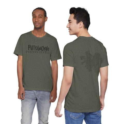 Pittsburgh Map (Print on Back) - Unisex Jersey Short Sleeve Tee T-Shirt - YinzerShop