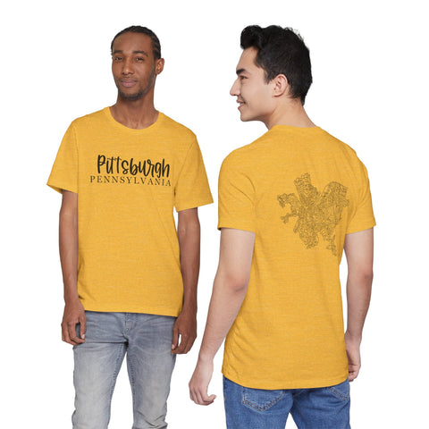Pittsburgh Map (Print on Back) - Unisex Jersey Short Sleeve Tee T-Shirt - YinzerShop