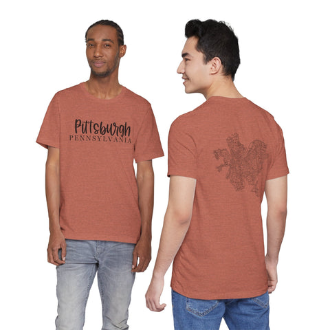 Pittsburgh Map (Print on Back) - Unisex Jersey Short Sleeve Tee T-Shirt - YinzerShop