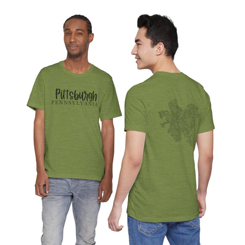 Pittsburgh Map (Print on Back) - Unisex Jersey Short Sleeve Tee T-Shirt - YinzerShop