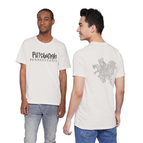 Pittsburgh Map (Print on Back) - Unisex Jersey Short Sleeve Tee T-Shirt - YinzerShop