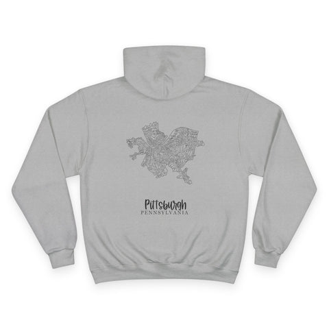Pittsburgh Neighborhood Hoodie - Champion S700 Eco Hooded Sweatshirt With Map Print Hoodie - YinzerShop