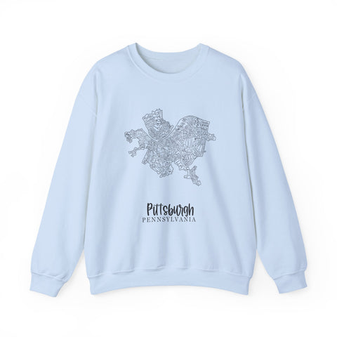Pittsburgh Neighborhood Map Heavy Blend™ Crewneck Sweatshirt Sweatshirt - YinzerShop