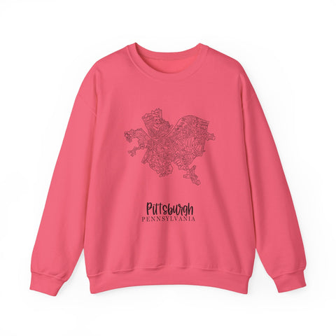 Pittsburgh Neighborhood Map Heavy Blend™ Crewneck Sweatshirt Sweatshirt - YinzerShop