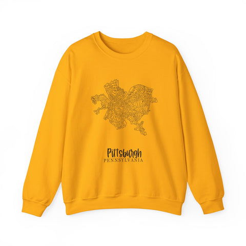 Pittsburgh Neighborhood Map Heavy Blend™ Crewneck Sweatshirt Sweatshirt - YinzerShop